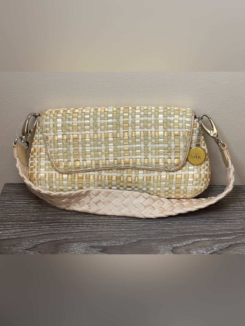 NWT The Sak Gen Flap Grosgrain Woven Shoulder Bag Beige Ivory Multi Style 100342